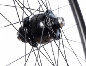 Close-up of a Son Dynamo hub and Hunt aluminum wheelset Tour Divide bike setup